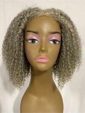 Salt & Pepper 5x5 Lace Closure Wig 12” Kinky Curly Human Hair 180 Density Dome